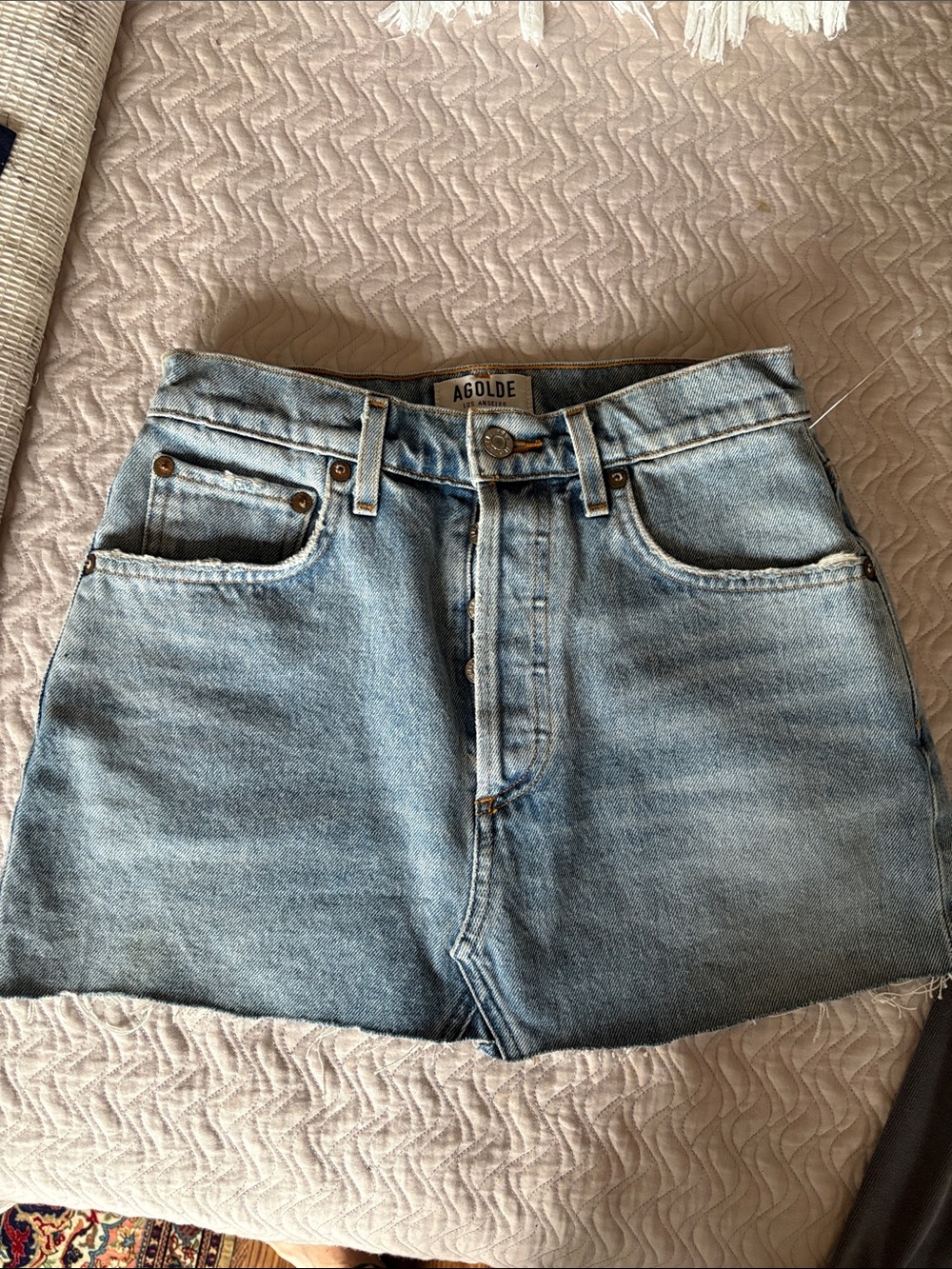 Agolde Relaxed Jean Skirt in Light Blue Wash